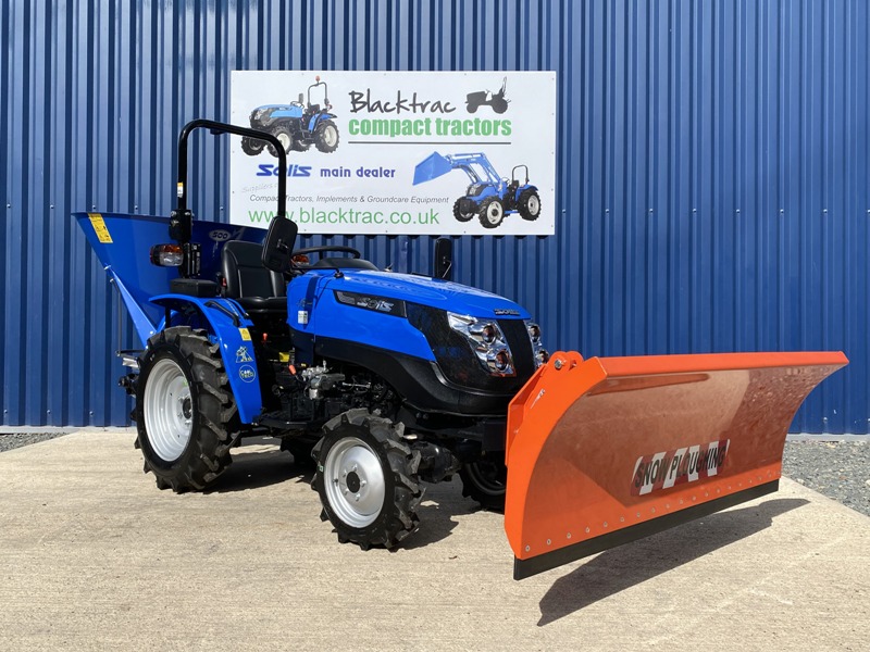 Front view of new Solis 16 4WD Compact Tractor with Snowplough & Gritter