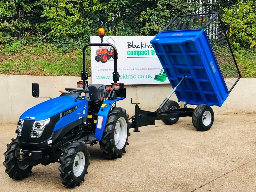 New Solis 20 Compact Tractor with New Oxdale 1.5 Tonne Dropside Tipping Trailer with Extension Mesh Sides
