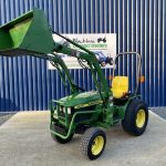 Front view of John Deere 4100 Compact Tractor with Loader