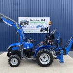 Side view of Solis 20 Compact Tractor with Loader, Bucket and Backhoe Mini Digger