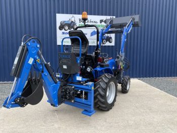 Rear view of Solis 20 Compact Tractor with Loader, Bucket and Backhoe Mini Digger