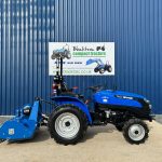 Side view of Solis 16 Compact Tractor with Maple Machinery 105m Heavy Duty Flail Mower