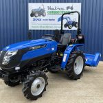 Front view of Solis 16 4WD Compact Tractor with Flail Mower
