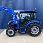 Side view of Solis 50 4WD Compact Tractor with Cab & Solis 5500V Loader & Bucket