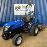 Front view of new Solis 26 Shuttle Compact Tractor with Wessex CMT180 Finishing Mower