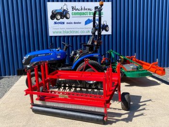 Sports pitch package showing Solis 26HST Compact Tractor with New Wessex CMT180 Finishing Mower and New SCH Combination Sports Pitch Turf Groomer