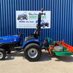 Side view of sports pitch package showing Solis 26HST Compact Tractor with New Wessex CMT180 Finishing Mower