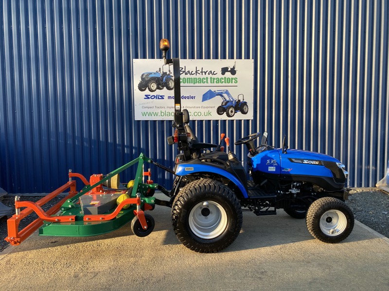 New Wessex 6ft CMT180 Finishing Mower with rear roller kit mounted on new Solis 26 Shuttle Compact Tractor