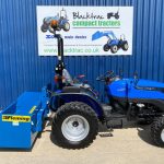 New Fleming 5ft Tipping Transport Box for Compact Tractor shown on the rear of a Solis 26 Compact Tractor