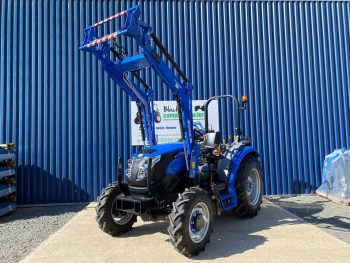 Front view of Solis 50 4WD Compact Tractor with Solis 5500V Loader