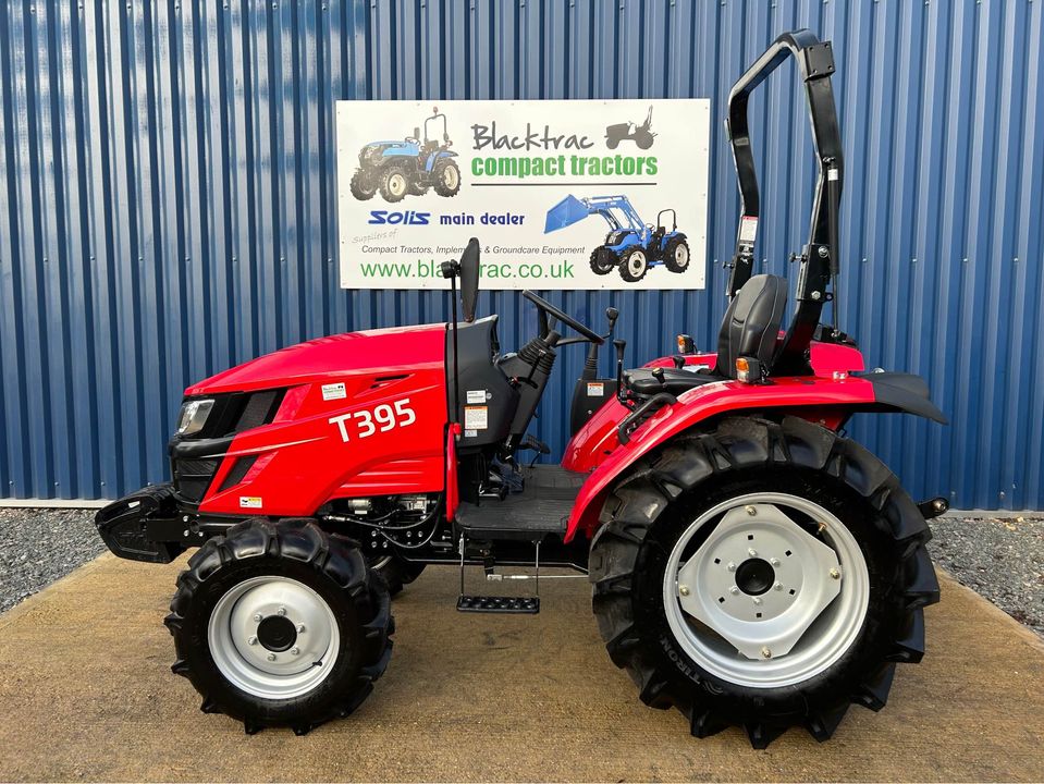 Side view of New TYM T395 4WD Compact Tractor on Agricultural Tyres