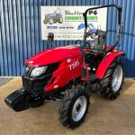 Front view of New TYM T395 4WD Compact Tractor on Agricultural Tyres