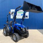 Front view of used Solis 20 Compact Tractor with Front Loader & Bucket showing loader raised