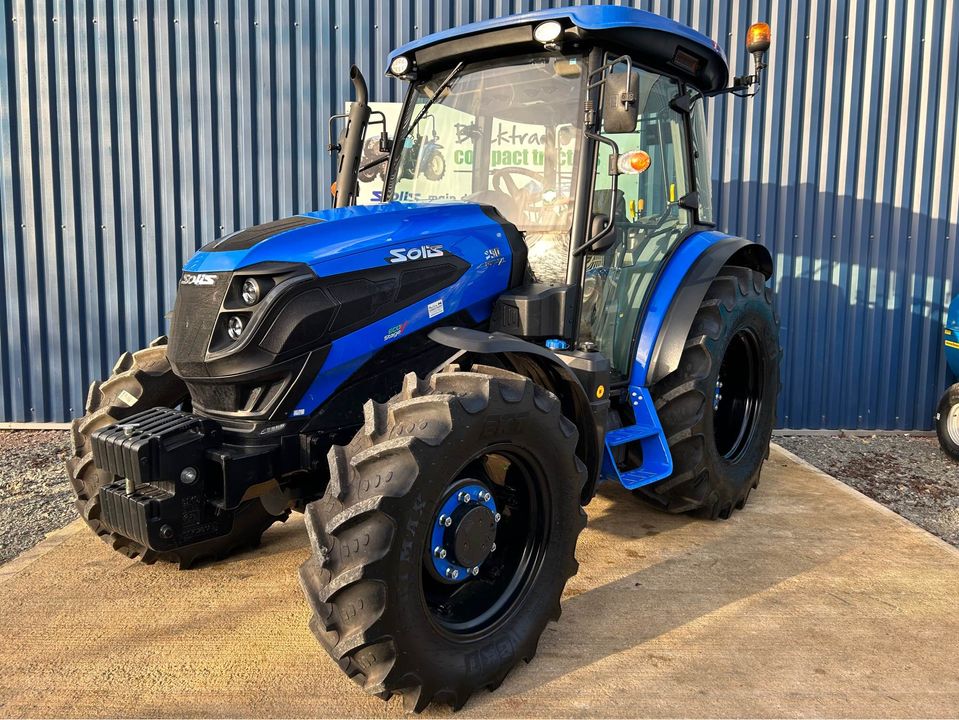 Front view of New Solis 90 Shuttle XL 4WD Tractor with Cab