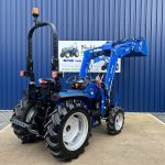 Rear view of of new Solis 40 Shuttle 4WD Compact Tractor with Front Loader raised