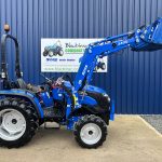 Side view of new Solis 40 Shuttle 4WD Compact Tractor with Front Loader raised